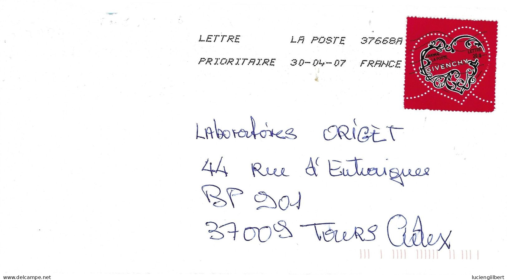 TIMBRE N° 3996   -  COEUR GIVENCHY     - TARIF DU 1 10 06 AU 28 2 08  -  SEUL SUR LETTRE - 2007 - Tarifs Postaux