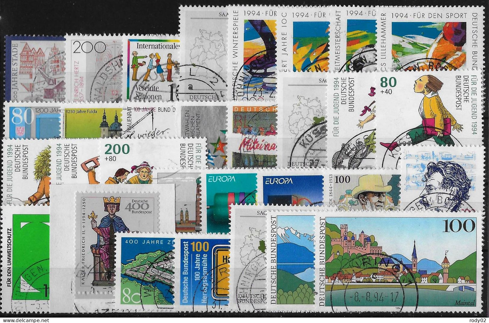 ALLEMAGNE REPUBLIQUE FEDERALE - ANNEE 1994 - 62 VALEURS - OBLITERES - TOUS DIFFERENTS - 3 SCANS - Gebraucht