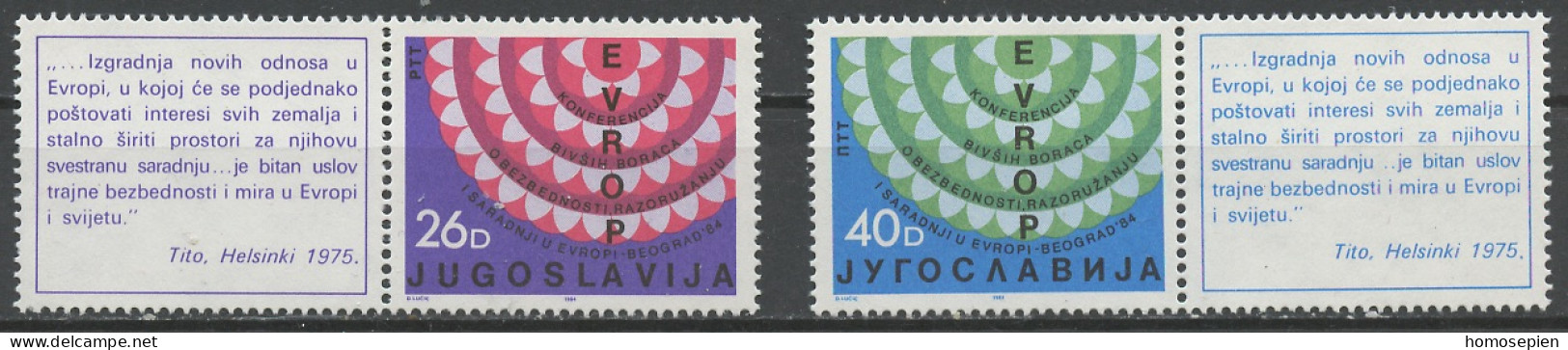 Europa KSZE 1984 Yougoslavie - Jugoslawien - Yugoslavia Y&T N°1951+V à 1952+V - Michel N°2071+ZF à 2072+ZF *** - Europäischer Gedanke