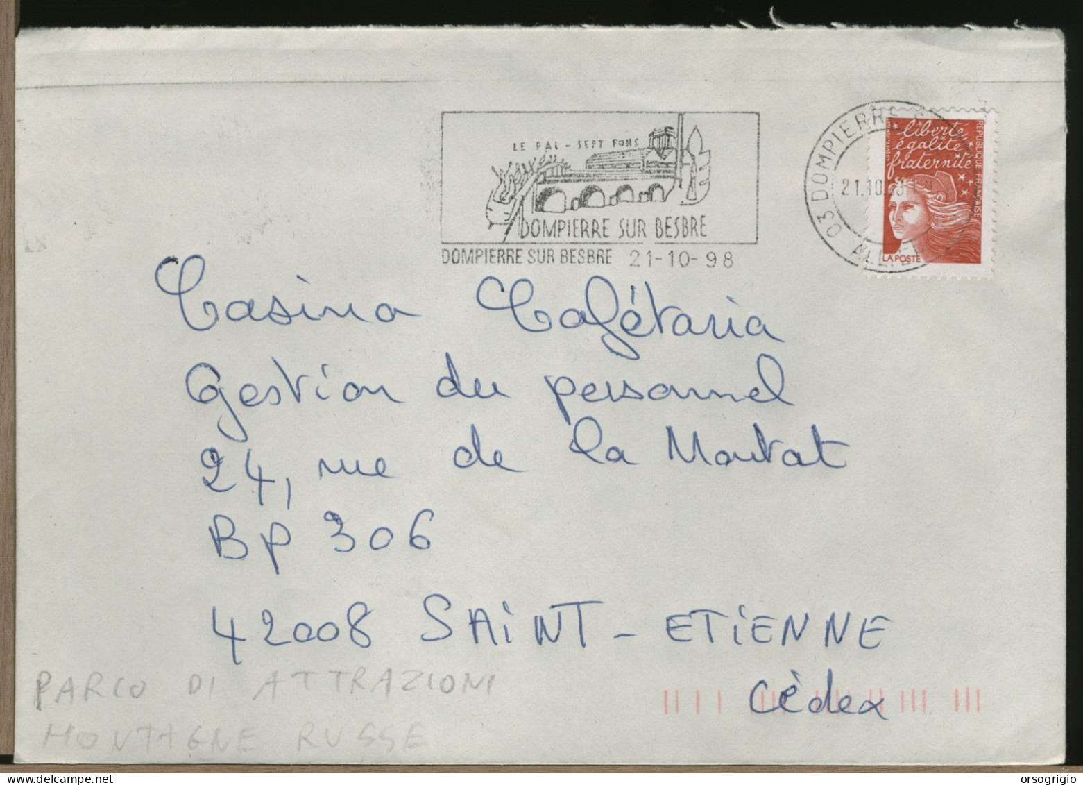 FRANCIA FRANCE -  DOMPIERRE Sur Besbre - PARCO DIVERTIMENTI ATTRAZIONI - MONTAGNE RUSSE - TOBOGA - Mechanical Postmarks (Other)