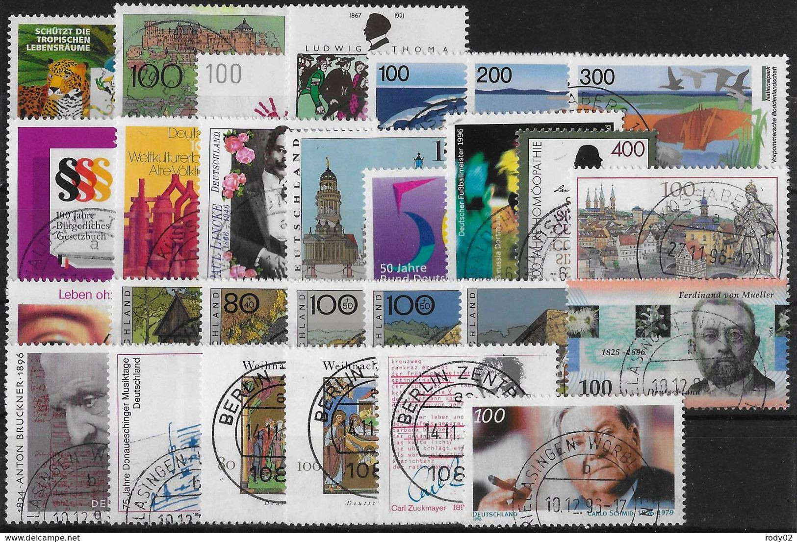 ALLEMAGNE REPUBLIQUE FEDERALE - ANNEE 1996 - 60 VALEURS - OBLITERES - TOUS DIFFERENTS - 3 SCANS - Used Stamps