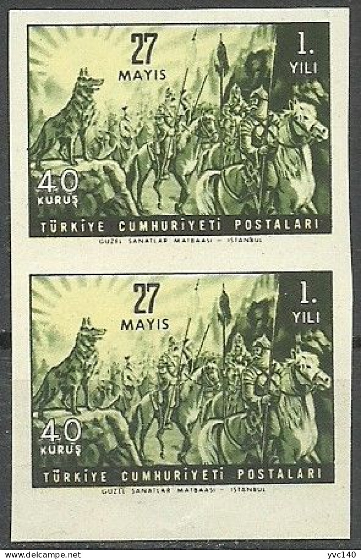 Turkey; 1961 1st Anniv. Of 27 May Revolution 40 K. ERROR "Imperf. Pair" - Ungebraucht