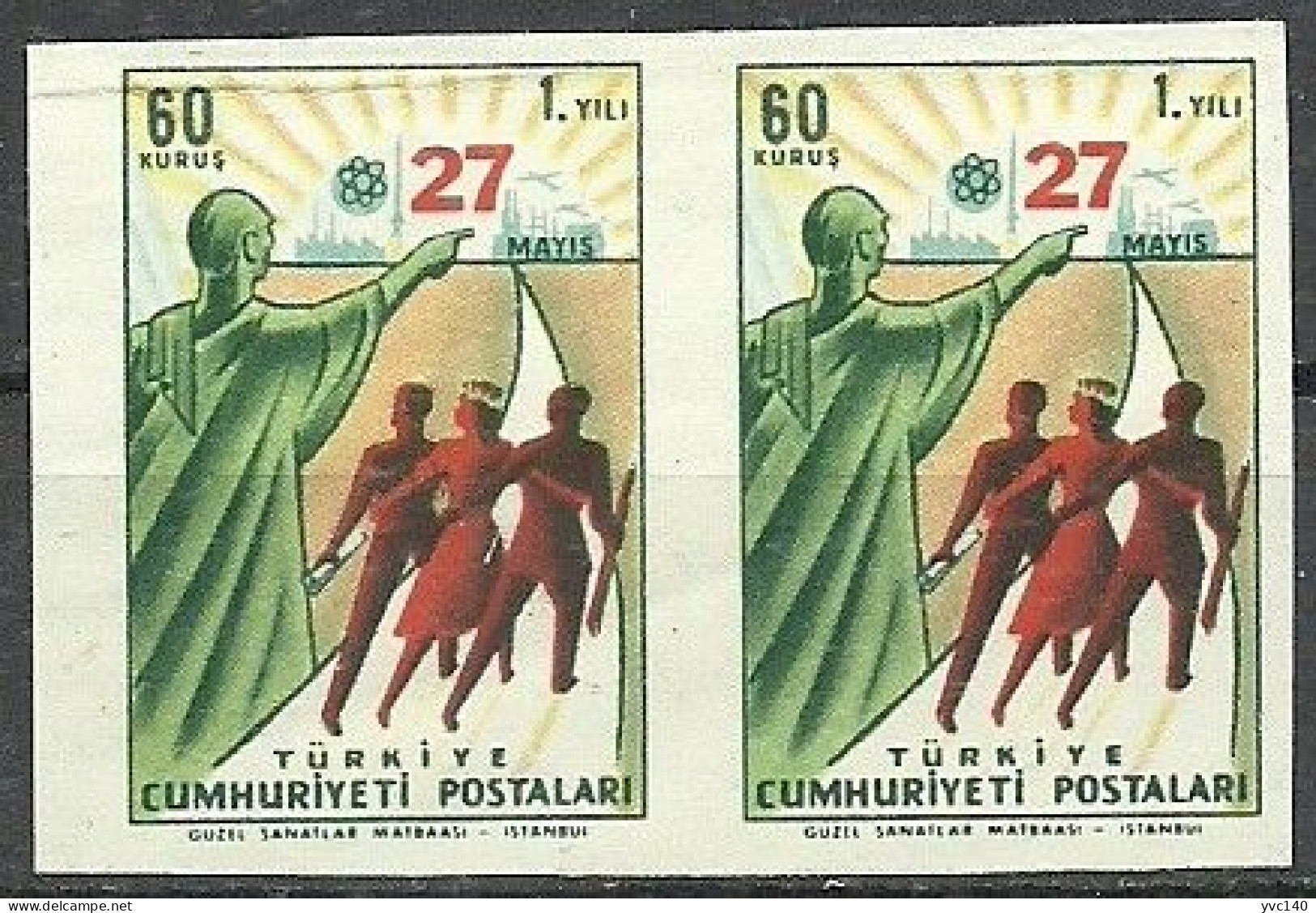 Turkey; 1961 1st Anniv. Of 27 May Revolution 60 K. ERROR "Imperf. Pair" - Neufs