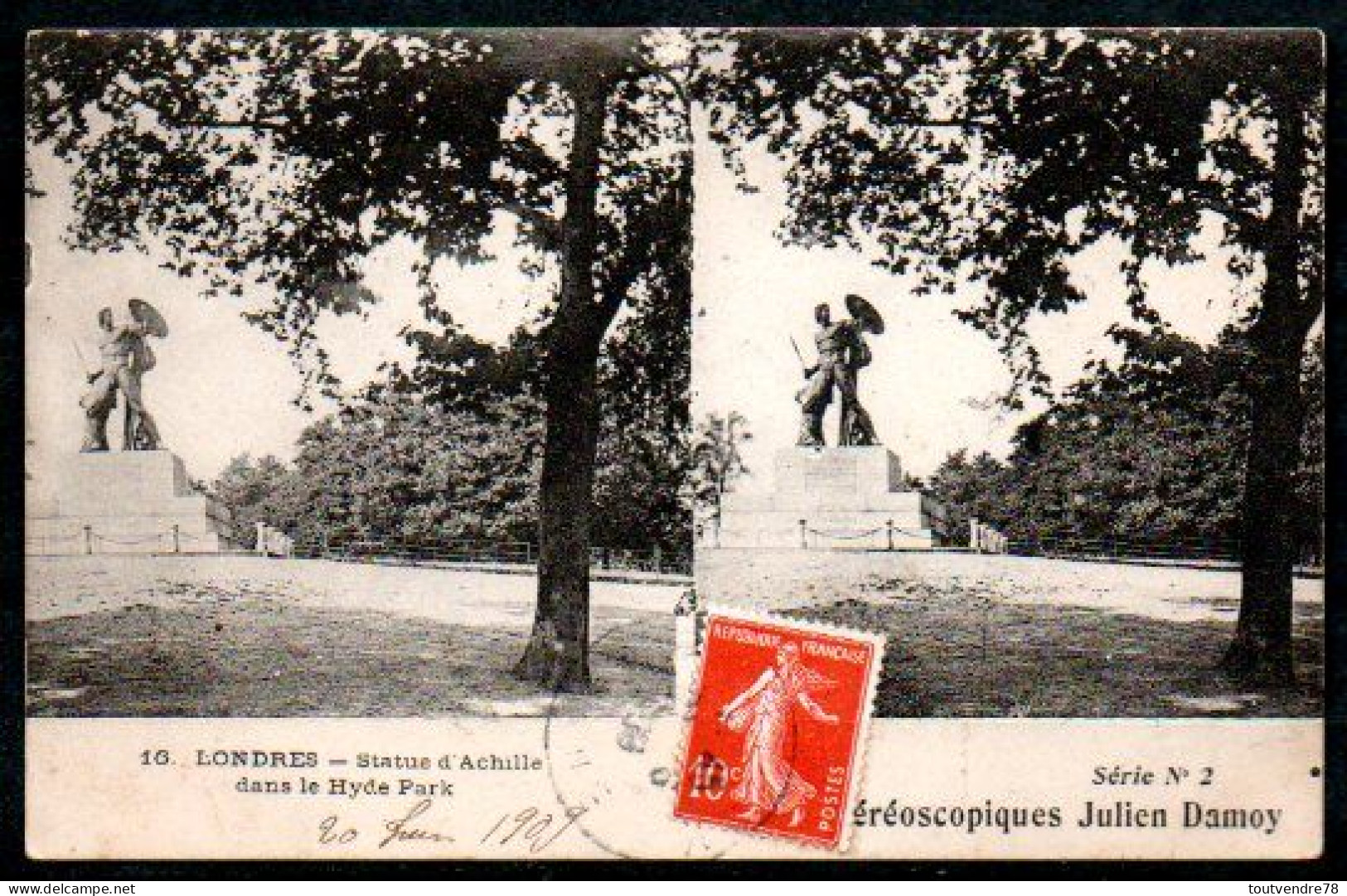 CP-GBR-01 : Londres Hyde Parc Statue D'Achille / Carte Stéréoscopiques Julien DAMOY Série N°2 - Stereoscopische Kaarten