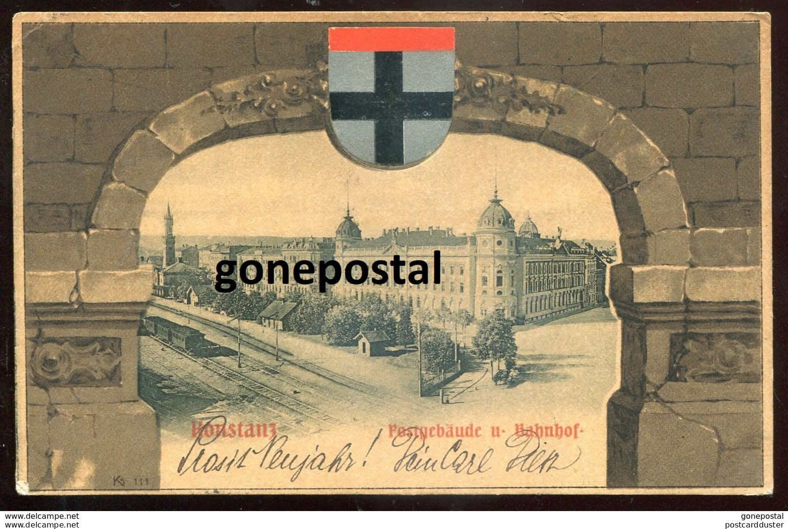Germany KONSTANZ 1902 Postgebaude Und Bahnhof. Patriotic. Old Postcard (h1467) - Konstanz