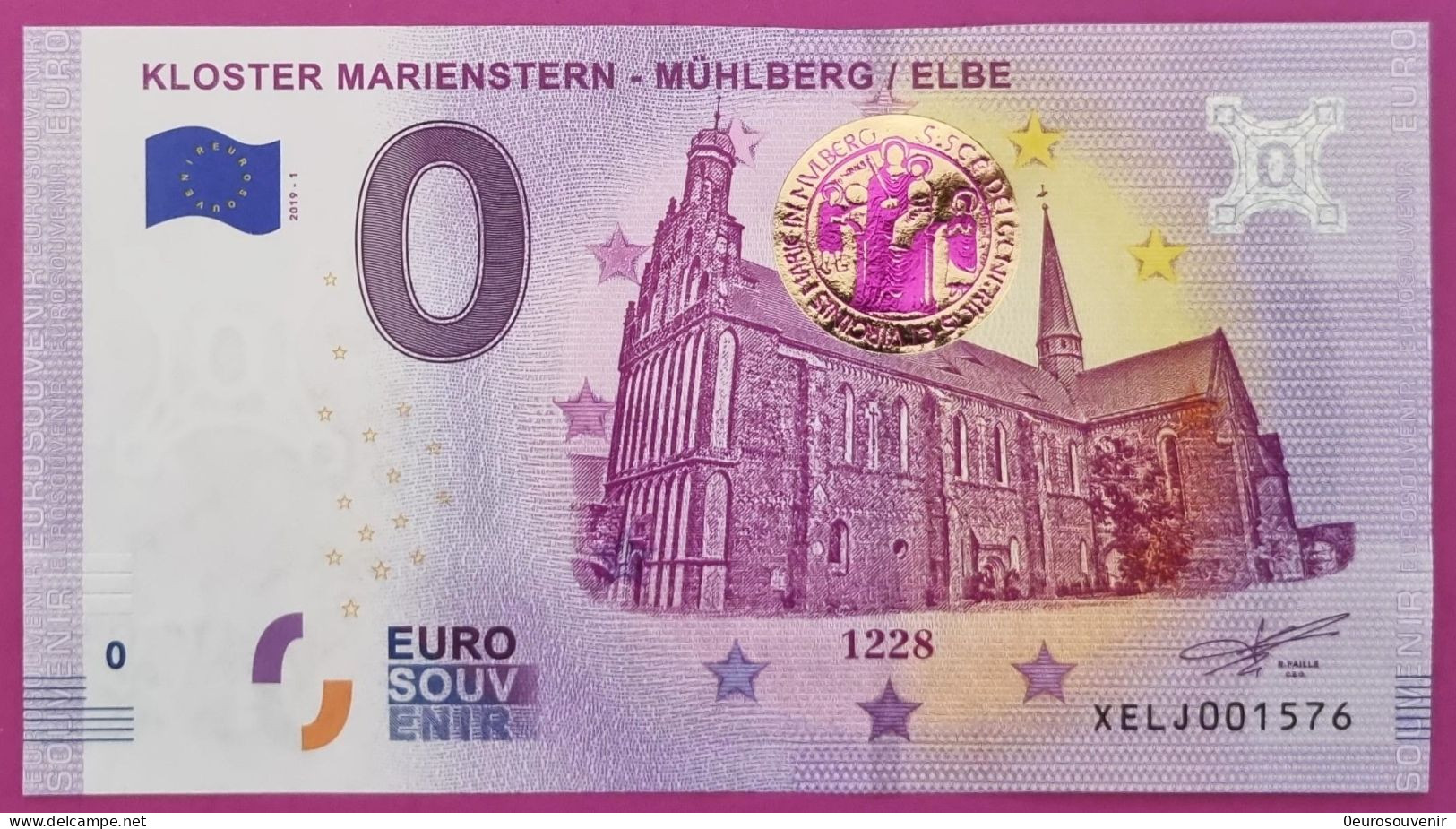 0-Euro XELJ 2019-1 Goldsiegel KLOSTER MARIENSTERN - MÜHLBERG / ELBE Goldsiegel - Private Proofs / Unofficial