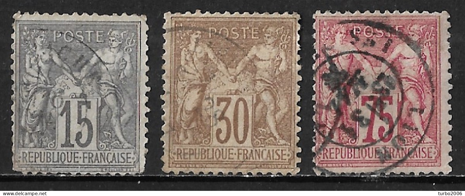 France 1876-78 Sage Type I : INV Sous B 15 C - 30 C -75 C. Yvert  Nr. 66 - 69 - 71 - 1876-1878 Sage (Type I)