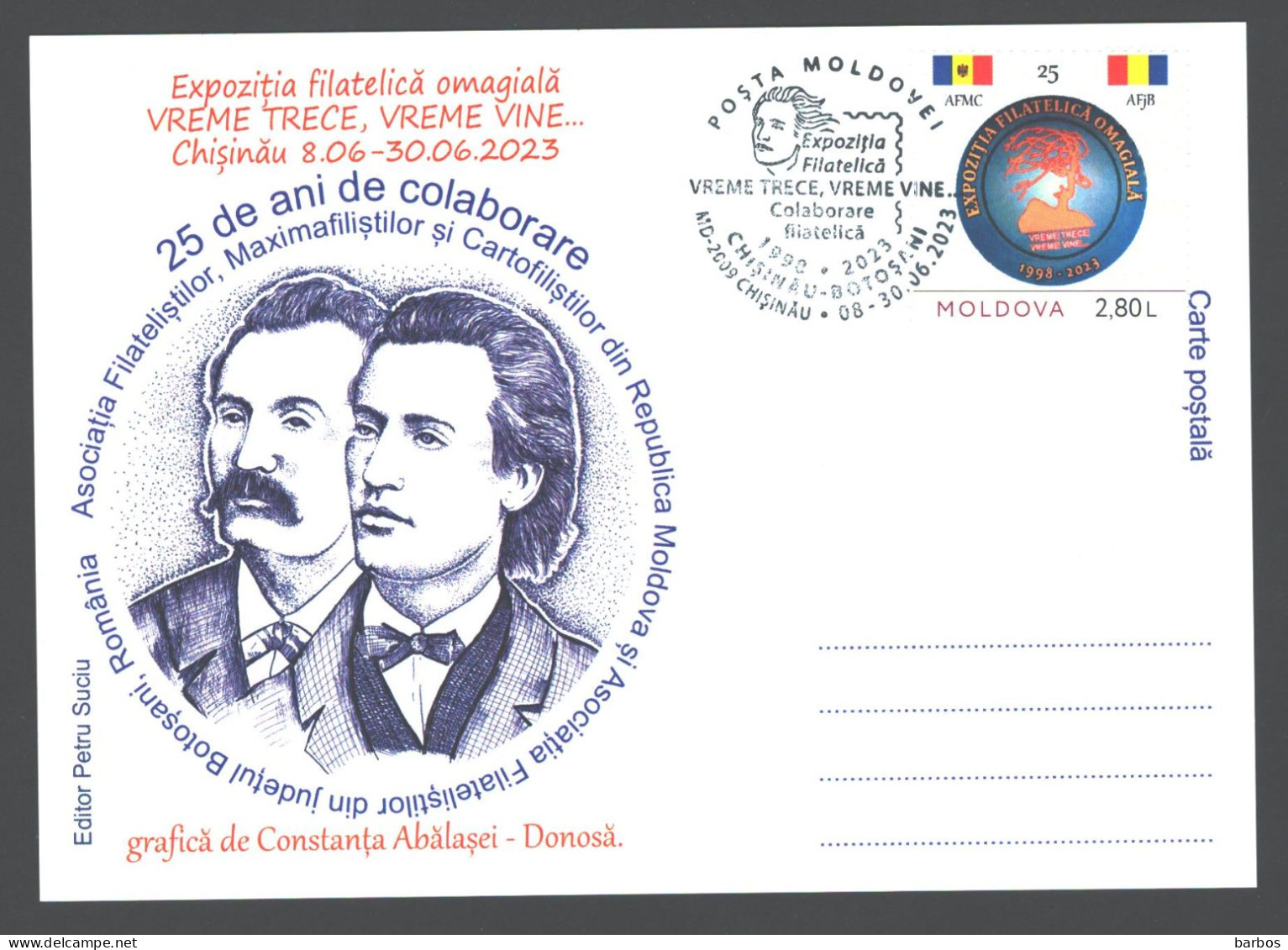 2023, Moldova  ,  Philatelic Exhibition ”VREME TRECE, VREME VINE..., Eminescu , Special Postmark - Moldova