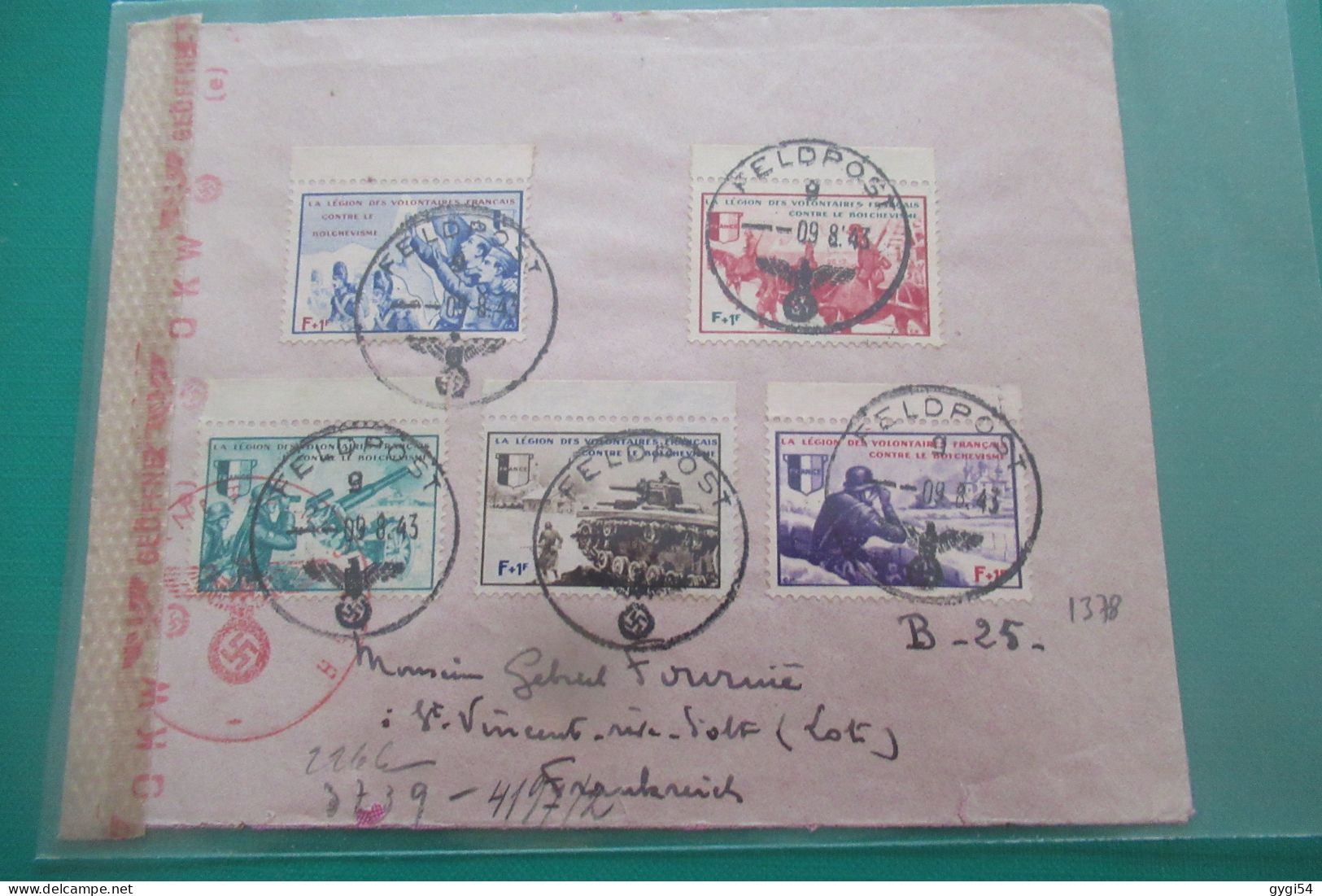 LVF Belle Lettre Du 09 08 1943 Feldpost  Pour Saint-Vincent-Rive-d'Olt (LOT ) - Liberación