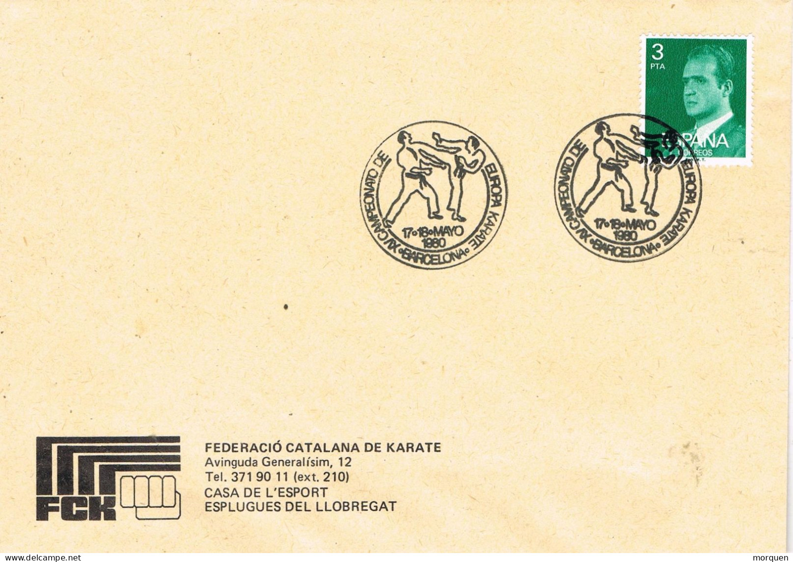 55140. Carta BARCELONA 1980. Campeonato De Europa De KARATE. Membrete Federacion Karate En Esplugas - Lettres & Documents