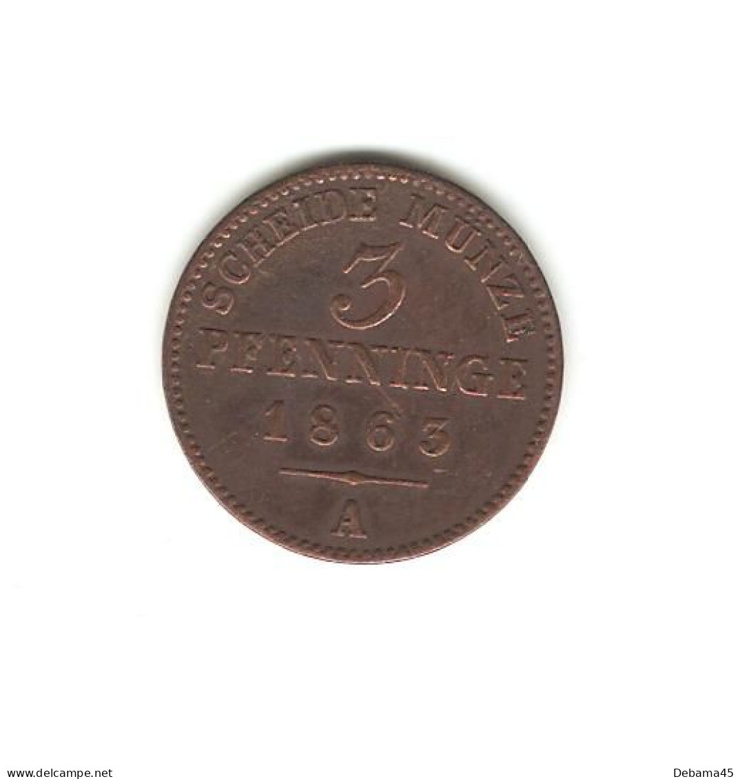 134/ ALLEMAGNE : Prusse : 3 Pfenninge 1863 A - Petites Monnaies & Autres Subdivisions
