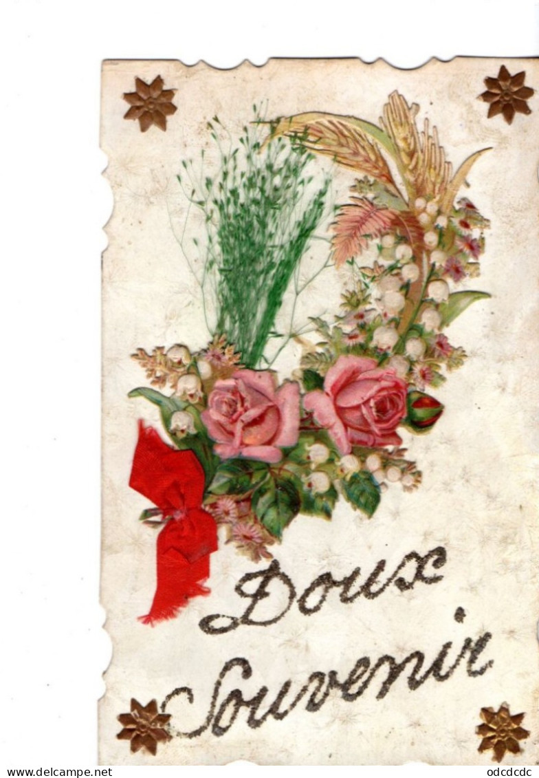 Carte Ajoutis Doux Souvenir Eroises Roses Muguet Epis De Blé Petit Noeud Rouge RVRV - Sonstige & Ohne Zuordnung