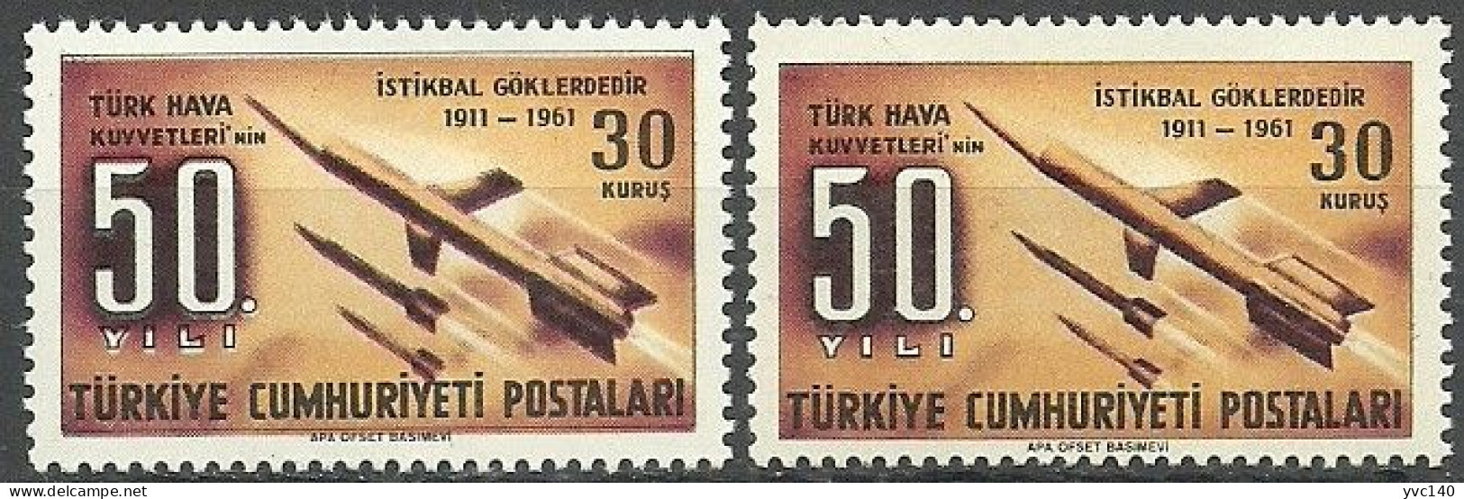 Turkey; 1961 50th Anniv. Of Turkish Airforce 30 K. ERROR "Shifted Print" - Neufs