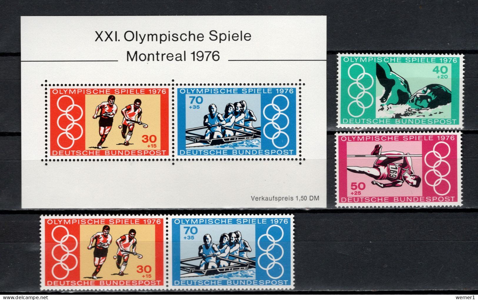 Germany 1976 Olympic Games Montreal, Hockey, Rowing, Swimming, Athletics 4 Stamps + S/s MNH - Sommer 1976: Montreal