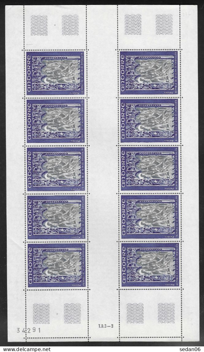 ANDORRE FRANCAIS N°222** En Feuille De 10 Timbres - Cote 20.00 € - Unused Stamps