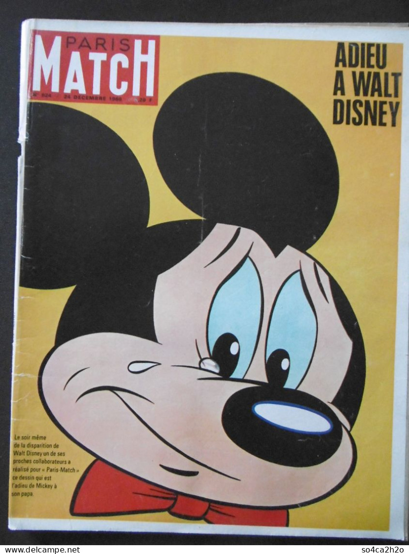 TRES RARE Paris Match N°924 24 Décembre 1966  Adieu à Walt Disney - General Issues