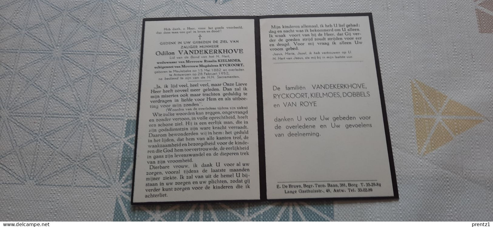 Odilon Vandekerkhove Geb. Meulebeke 15/05/1882- Getr. R.Kielmoes/ M. Ryckoort- Gest. Antwerpen 28/02/1952 - Images Religieuses