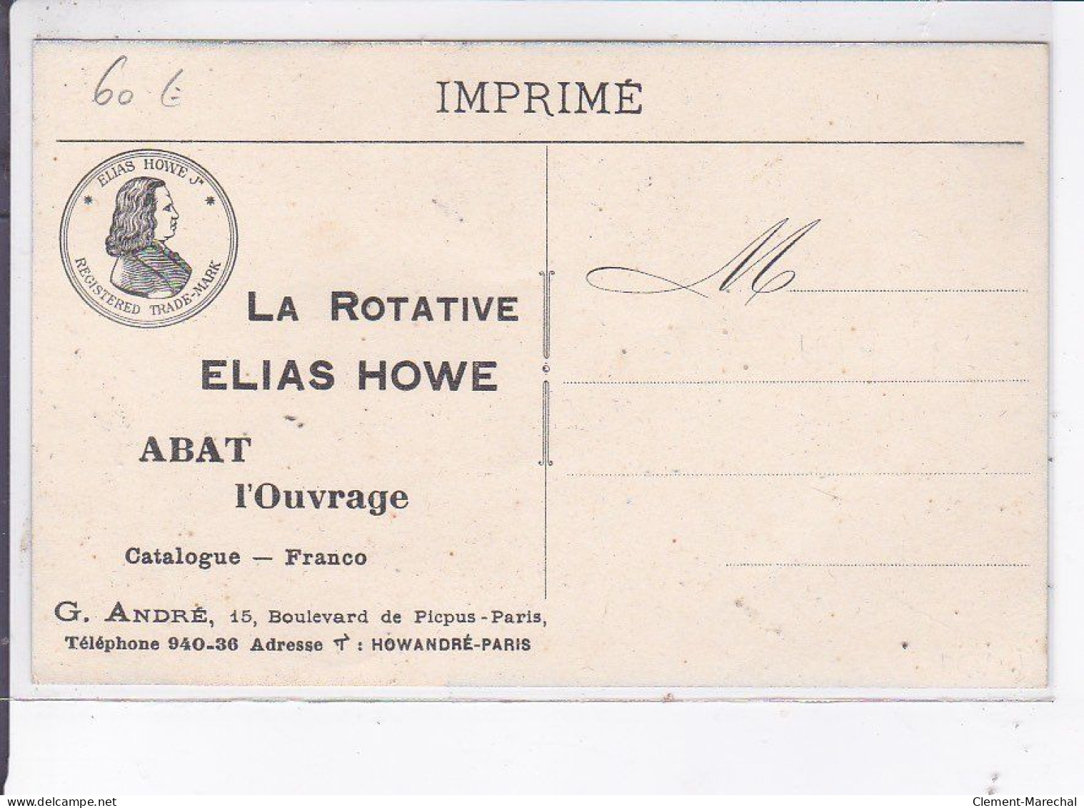 PUBLICITE : ELIAS HOWE - Machine A Coudre - Très Bon état - Werbepostkarten