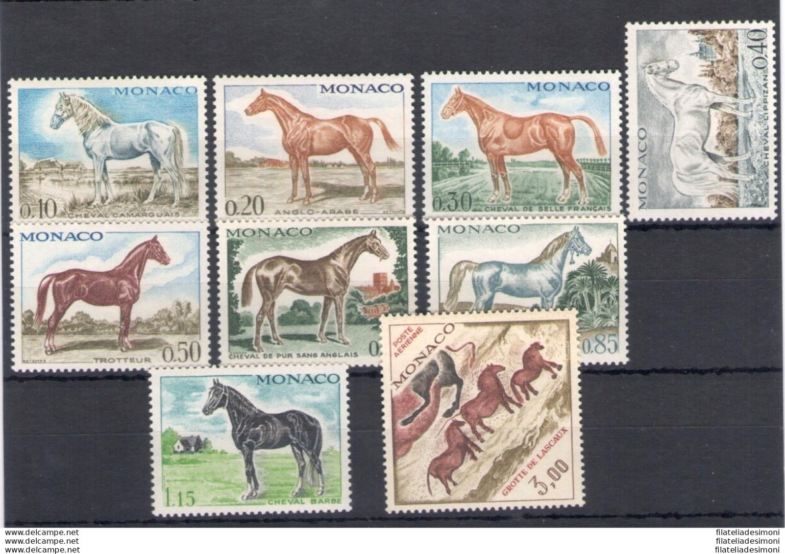 1970 MONACO, Cavalli, Yvert N.. 831-38+A93 - 9 Valori, MNH** - Other & Unclassified