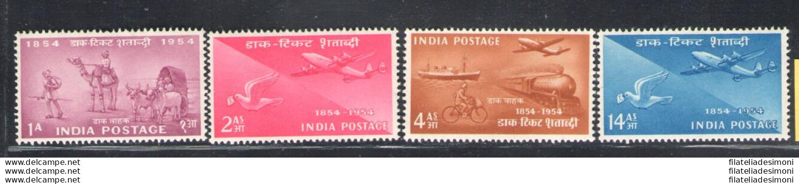 1954 INDIA - Centenario Francobolli, Stanley Gibbons N. 348-51, Serie Di 4 Valori, MNH ** - Other & Unclassified