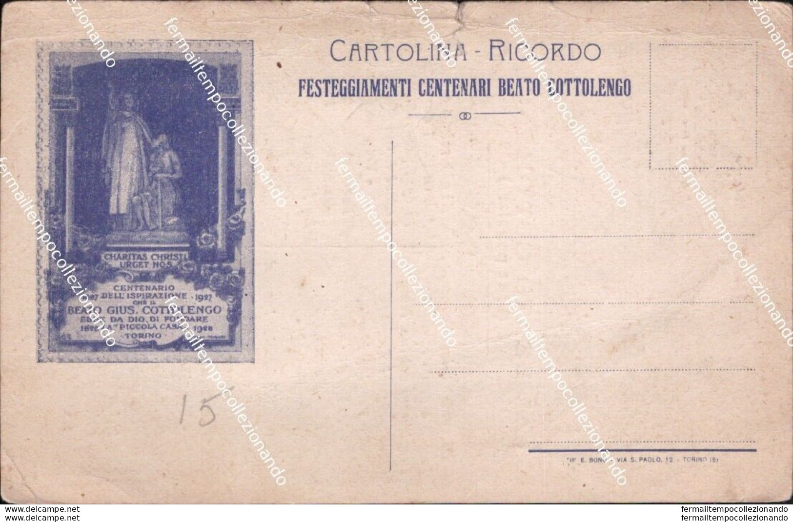 Cm550 Cartolina Torino Al Beato Cottolengo - Otros & Sin Clasificación