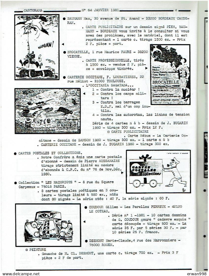 CARTORAMA Magazine De Cartophilie Moderne 11 N°  De 64 à 74 Année 1981 - 1323 - Books & Catalogues