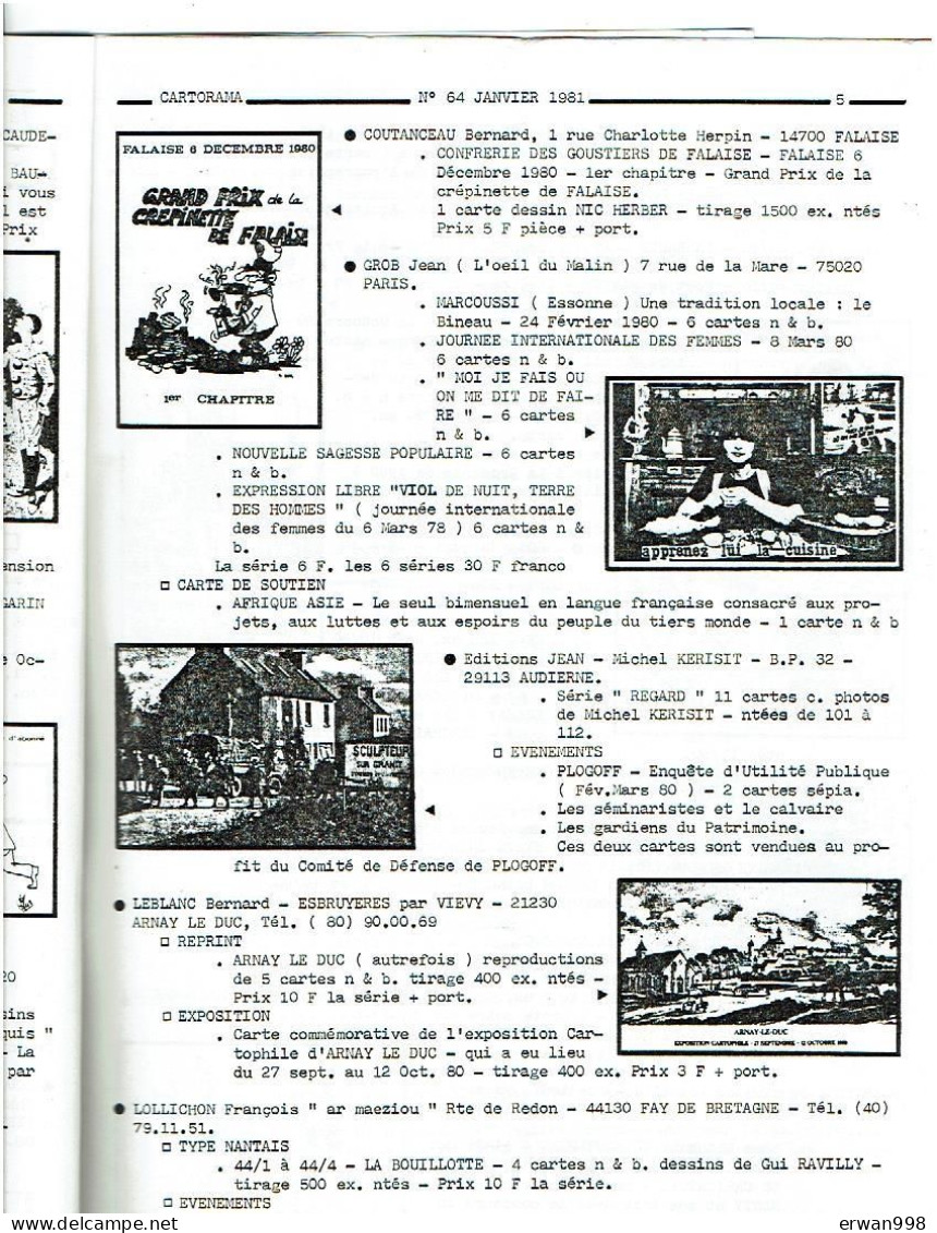 CARTORAMA Magazine De Cartophilie Moderne 11 N°  De 64 à 74 Année 1981 - 1323 - Books & Catalogues