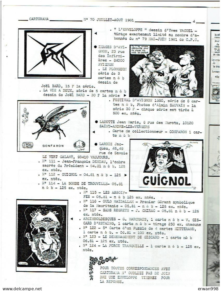 CARTORAMA Magazine De Cartophilie Moderne 11 N°  De 64 à 74 Année 1981 - 1323 - Livres & Catalogues