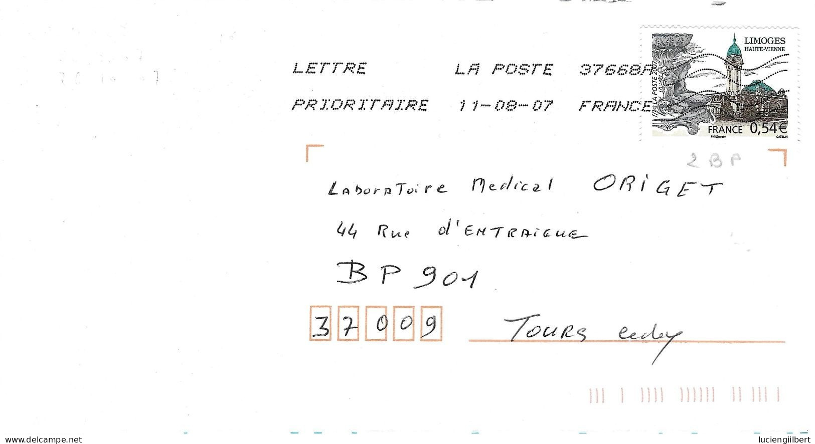 TIMBRE N°4029  -  LIMOGES HAUTE VIENNE  - TARIF DU 1 10 06  AU 28 2 08 - SEUL SUR LETTRE  -  2007 - Tarifs Postaux