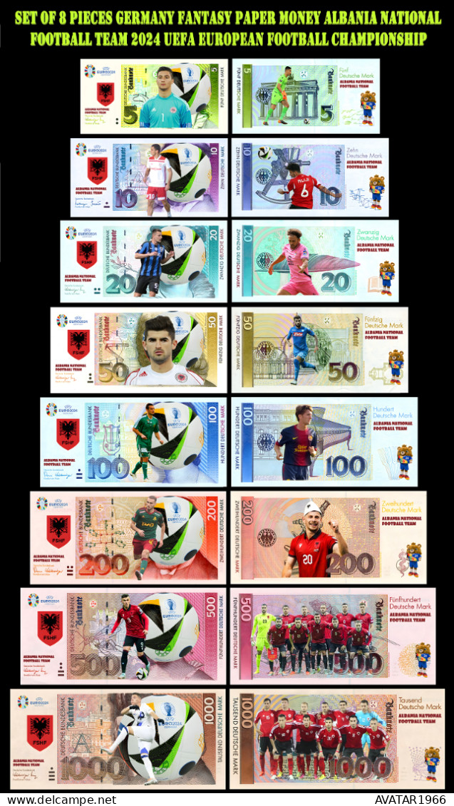 UEFA European Football Championship 2024 Qualified Country Albania 8 Pieces Germany Fantasy Paper Money - [15] Commemoratives & Special Issues