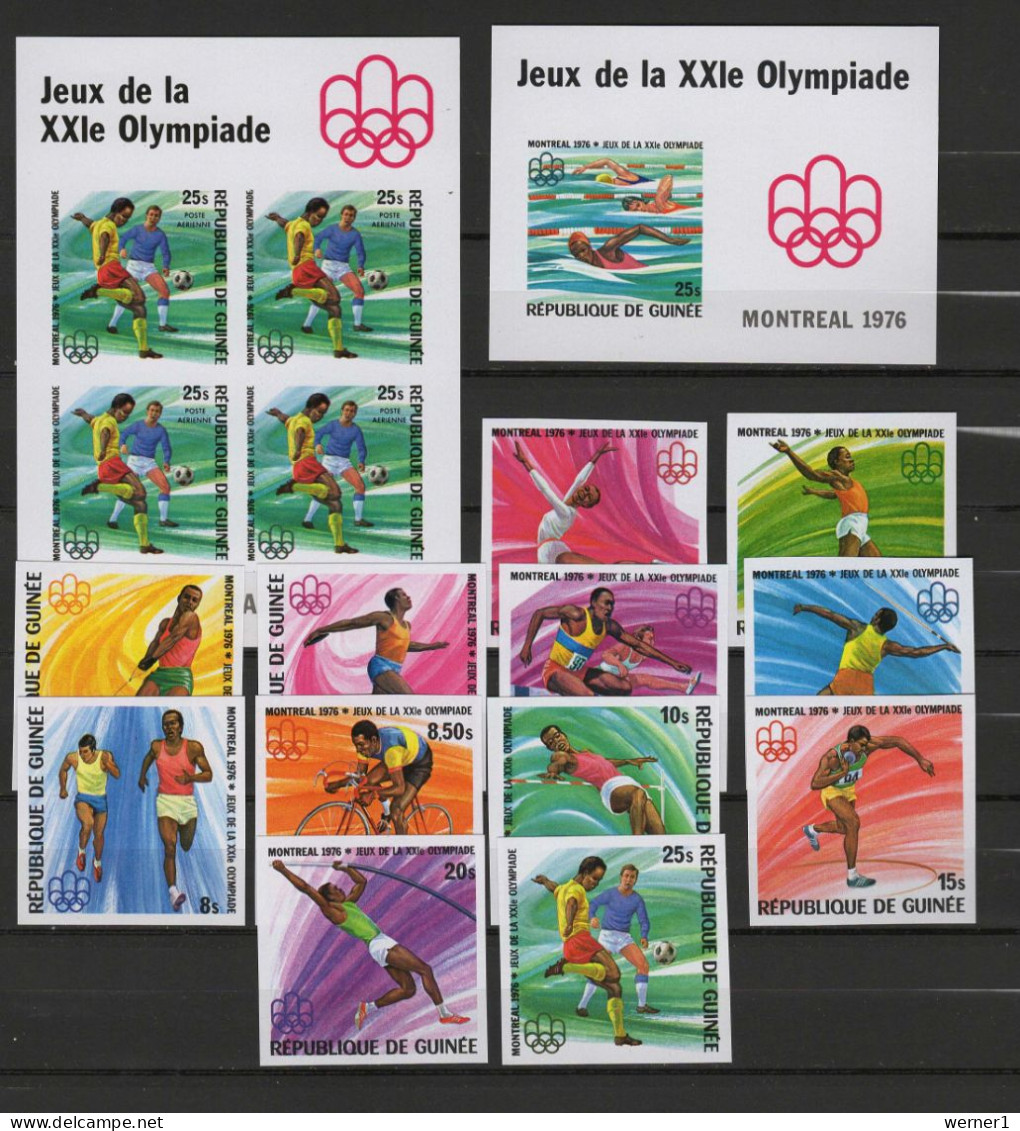 Guinea 1976 Olympic Games Montreal, Football Soccer, Athletics, Cycling Etc. Set Of 12 + 2 S/s Imperf. MNH -scarce- - Sommer 1976: Montreal