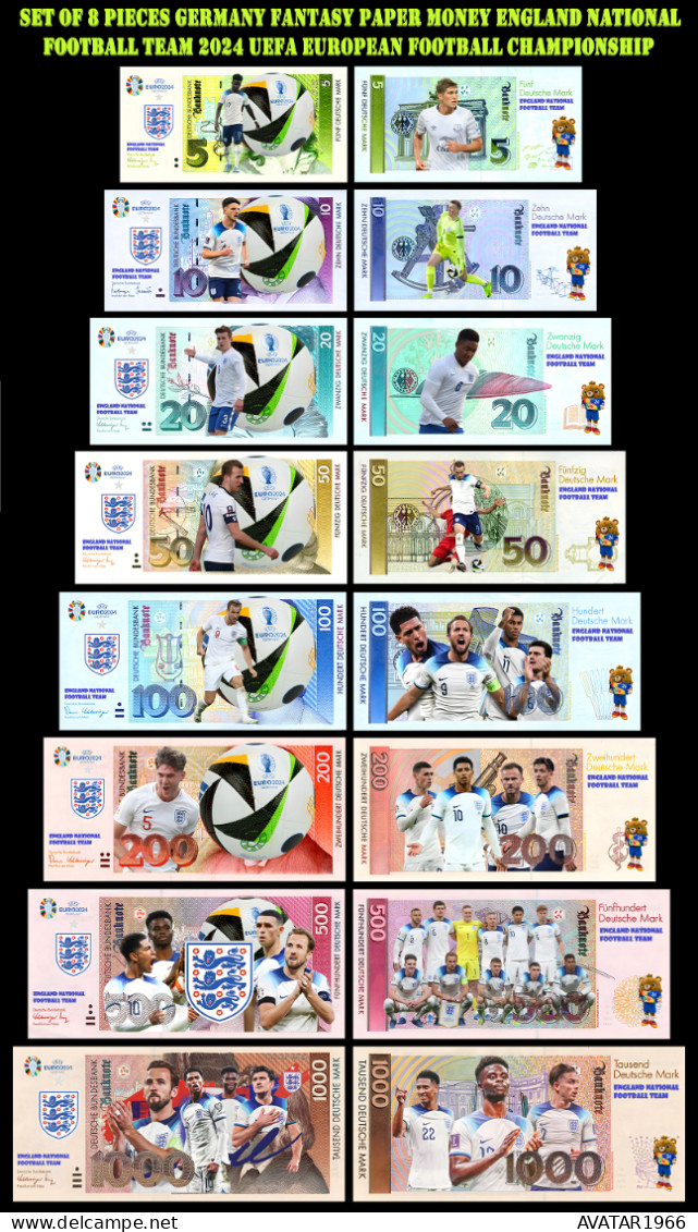 UEFA European Football Championship 2024 Qualified Country England 8 Pieces Germany Fantasy Paper Money - [15] Commemoratives & Special Issues