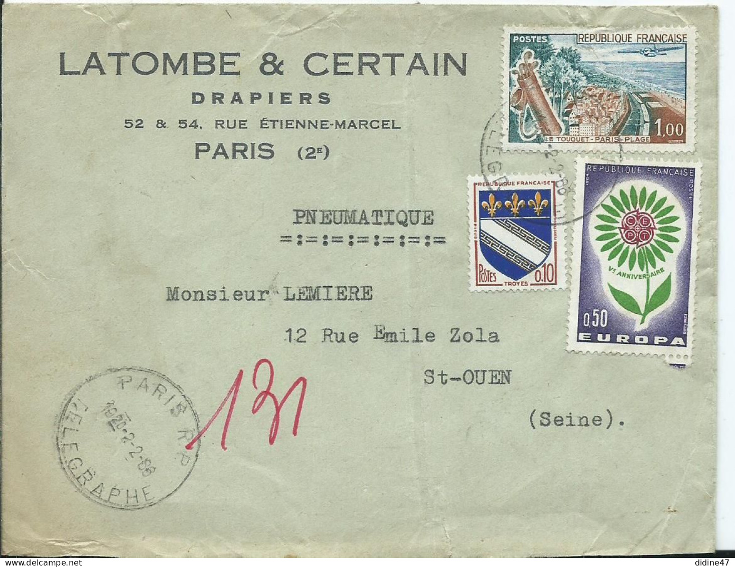 FRANCE - LETTRE PNEUMATIQUE - PARIS R.P. TÉLÉGRAPHE - Telegraph And Telephone