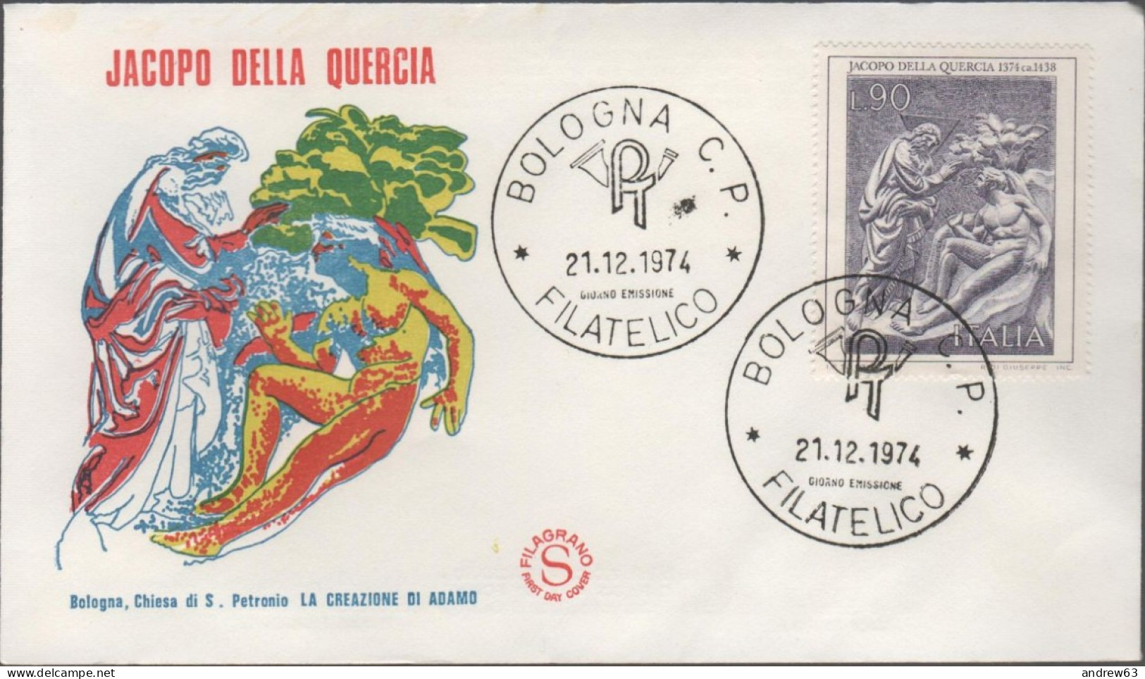 ITALIA - ITALIE - ITALY - 1974 - Arte - 1ª Emissione: Jacopo Della Quercia - FDC Filagrano - FDC