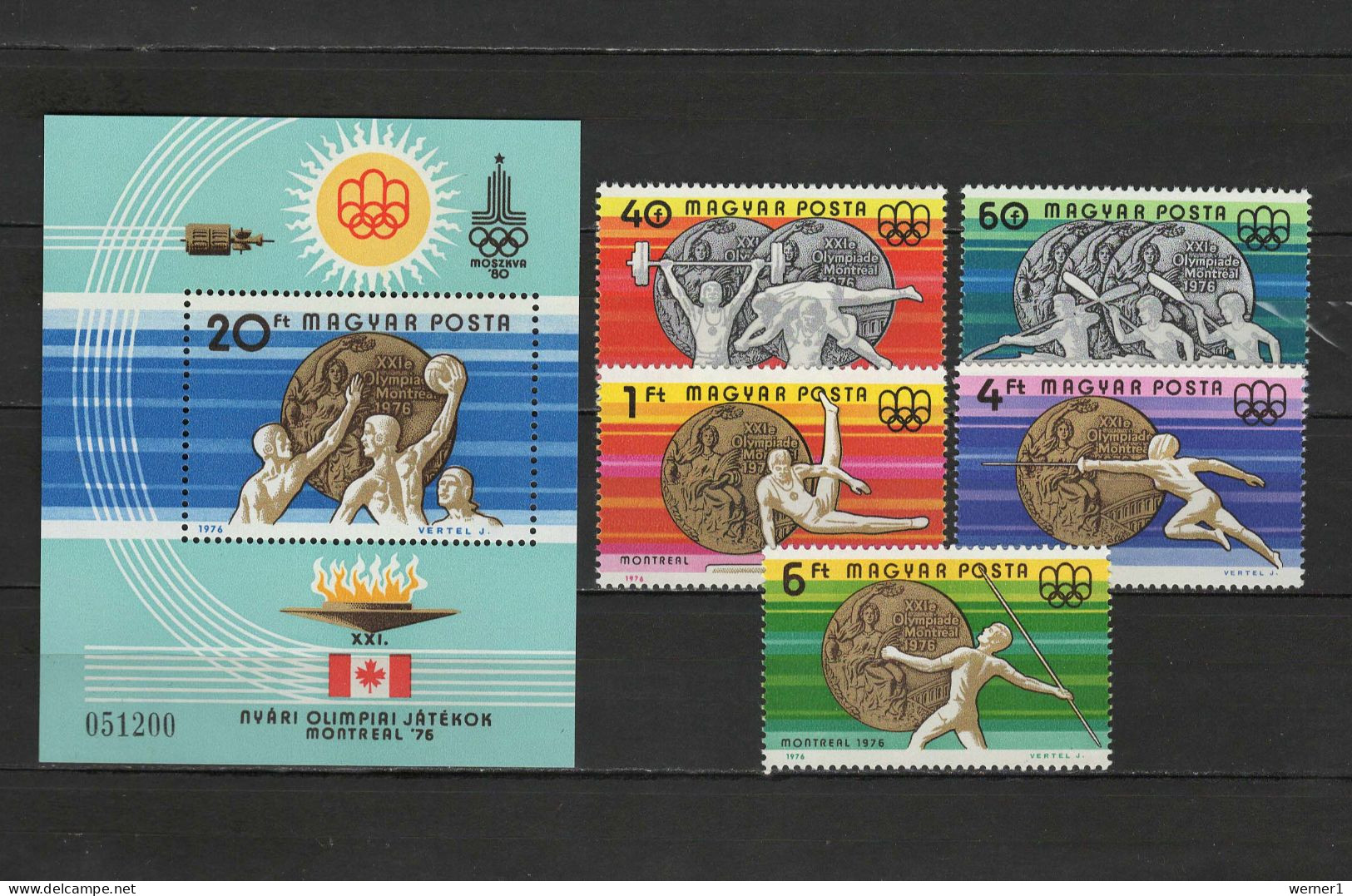 Hungary 1976 Olympic Games Montreal, Space, Weightlifting, Rowing, Fencing Etc. Set Of 5 + S/s MNH - Ete 1976: Montréal
