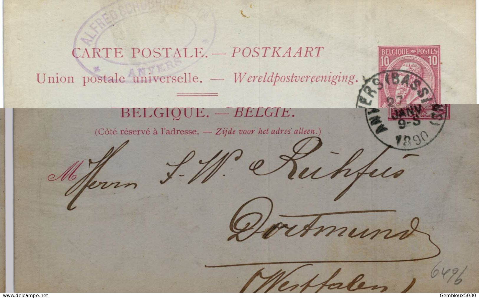 (Lot 02) Entier Postal  N° 46 écrit D'Anvers Vers Dortmund - Cartes Postales 1871-1909