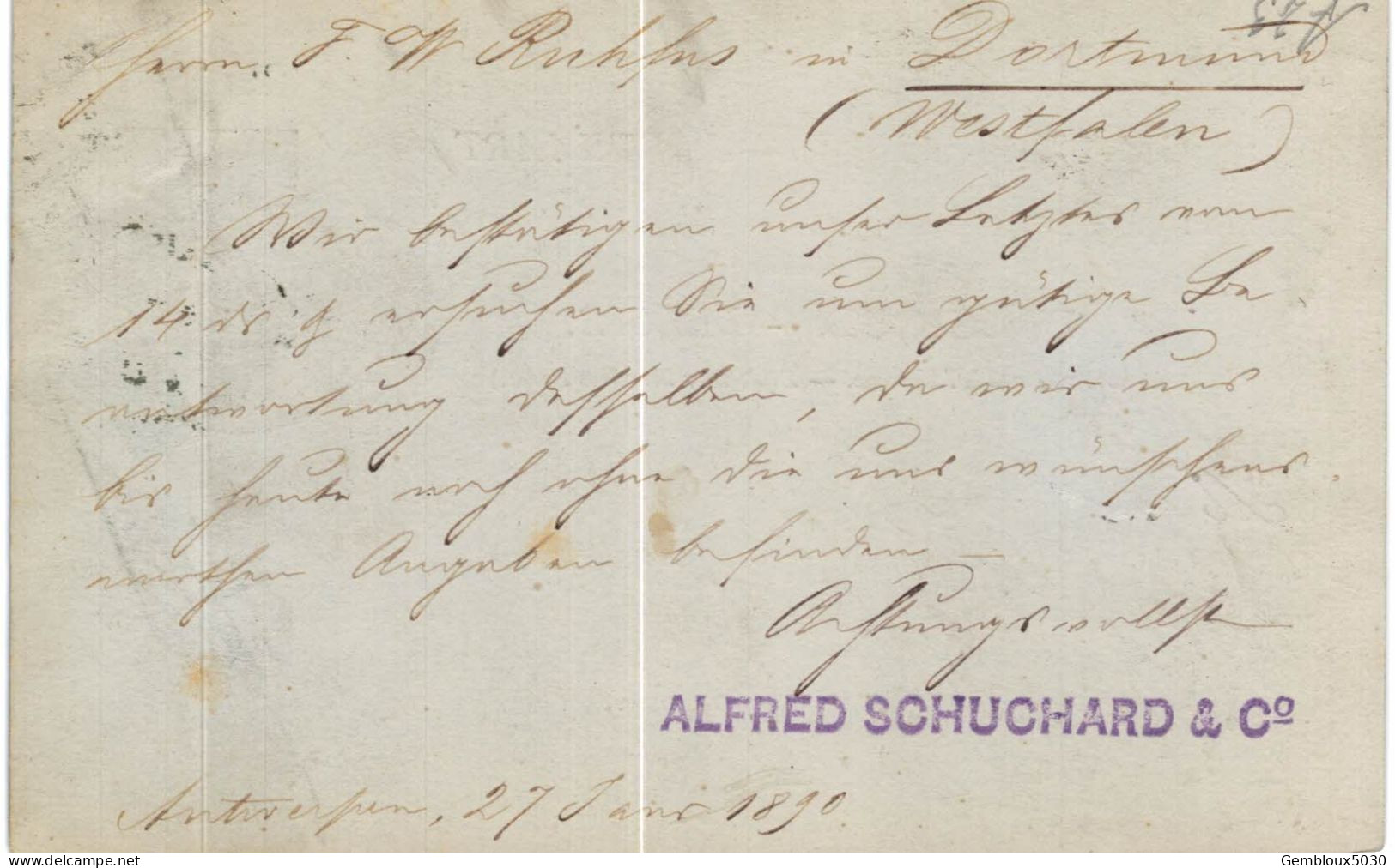 (Lot 02) Entier Postal  N° 46 écrit D'Anvers Vers Dortmund - Cartes Postales 1871-1909