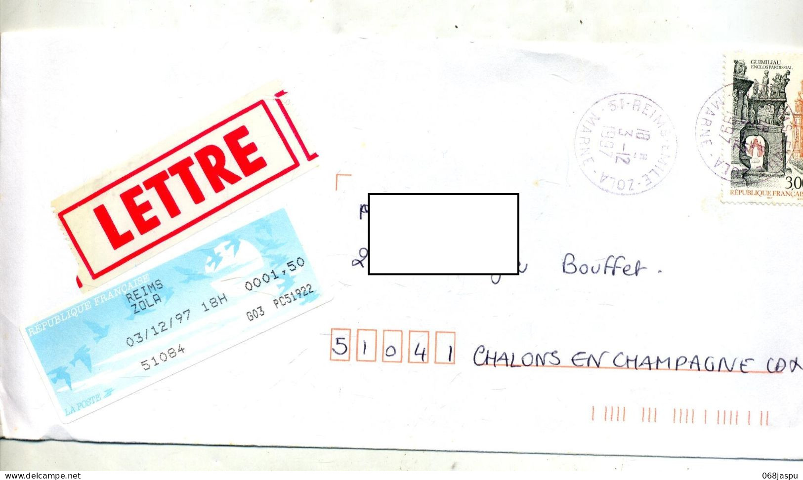 Lettre Cachet Reims Sur Guimillau + Vignette Bureau - Handstempels