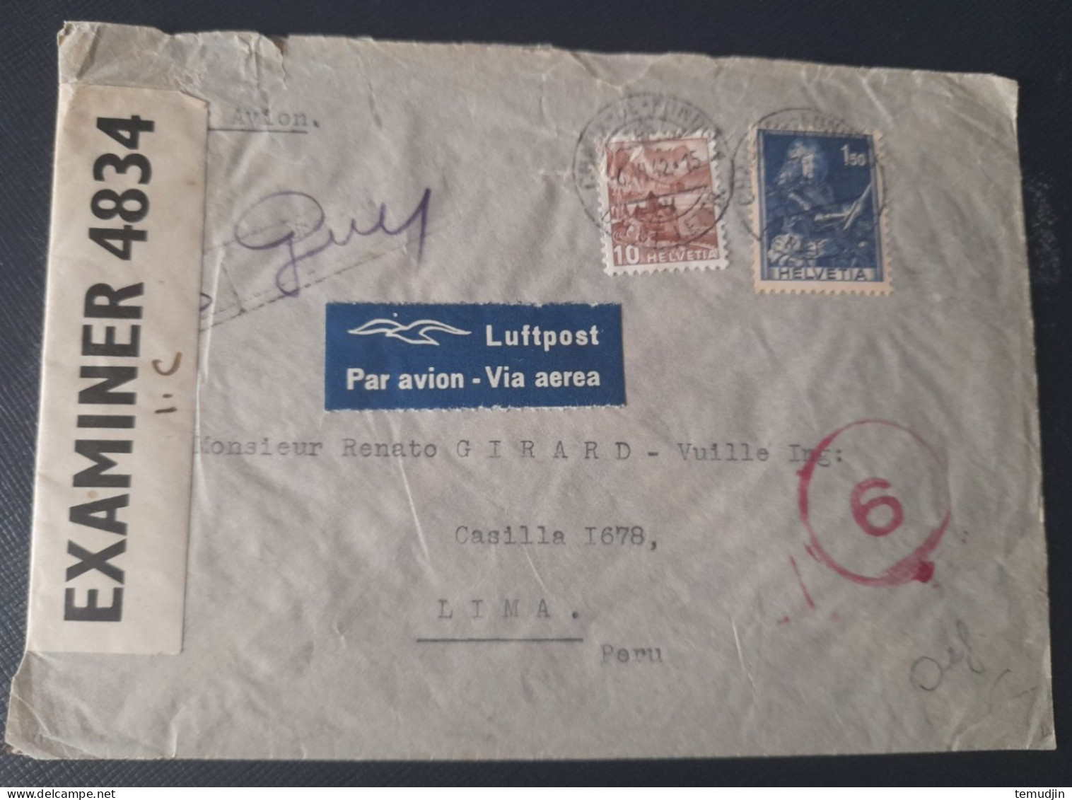 Suisse 1942 Lettre Pour Le Pérou Avec Censure Britannique Aux Bermudes - Covers & Documents