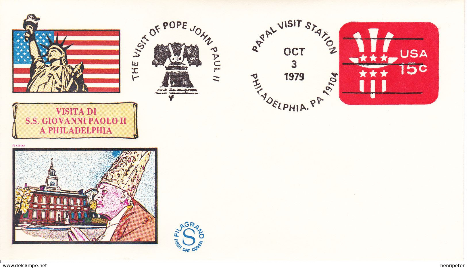 FDC Illustrée Commémorant Le Voyage Du Pape Jean-Paul II à Philadelphie (Pennsylvanie) - États-Unis 1979 - 1971-1980