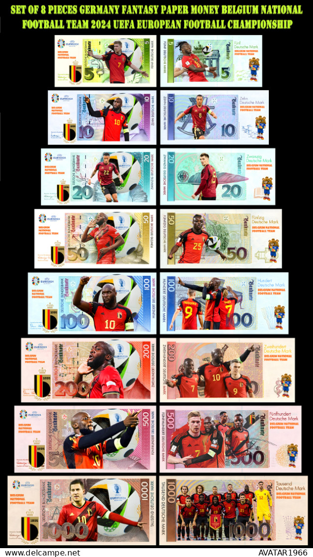 UEFA European Football Championship 2024 Qualified Country  Belgium 8 Pieces Germany Fantasy Paper Money - [15] Commemoratives & Special Issues