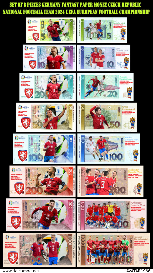 UEFA European Football Championship 2024 Qualified Country   Czech Republic 8 Pieces Germany Fantasy Paper Money - [15] Commemoratives & Special Issues