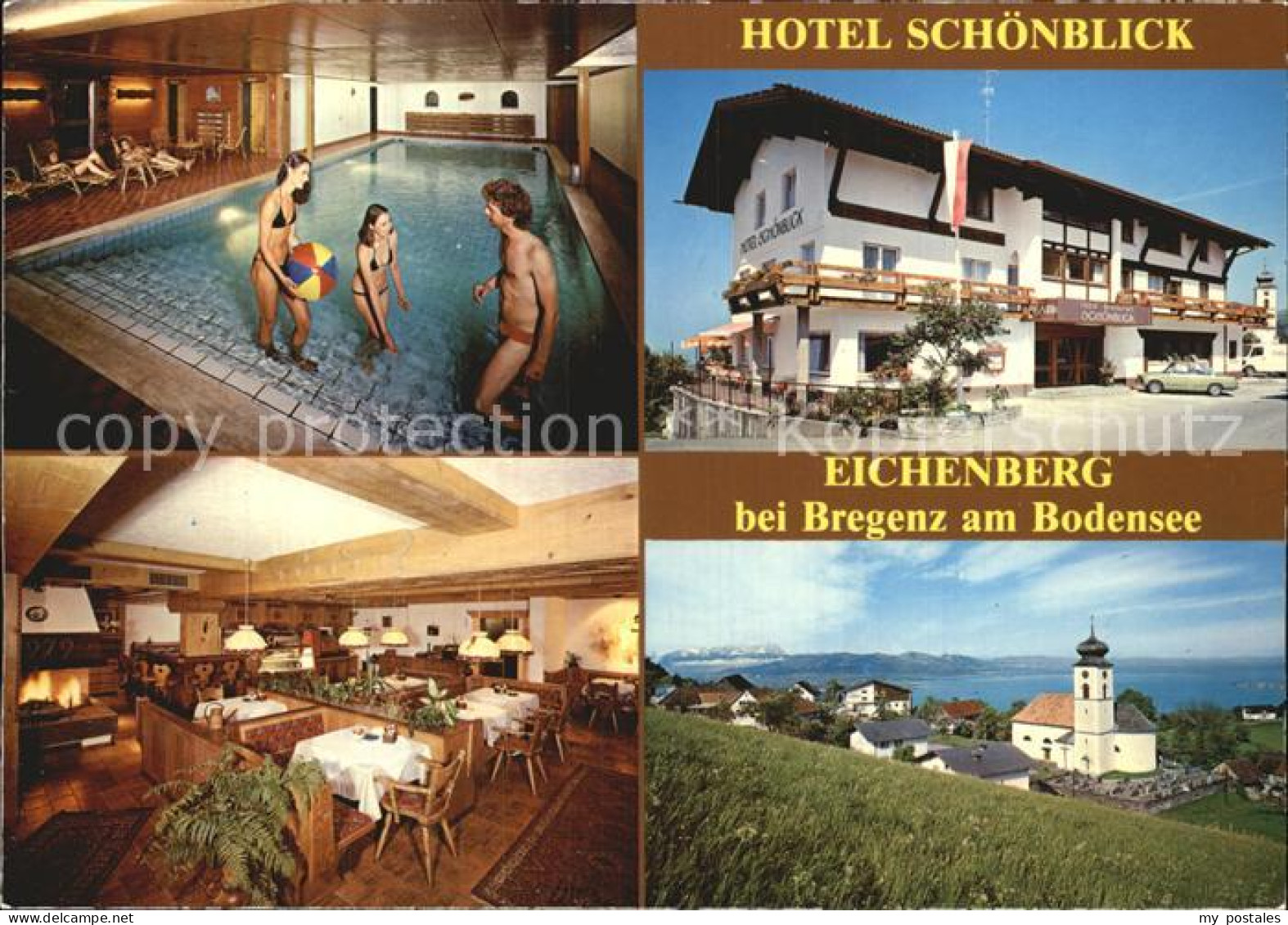 72591326 Eichenberg Vorarlberg Hotel Schoenblick Hallenbad Gastraum Kirche Boden - Autres & Non Classés