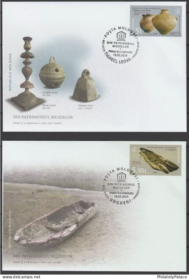 MOLDOVA 2024 Museum Artifacts & Natural History,Ceramic Bowl,Holy Water Or Oil, Set Of 2v FDC, Cover (**) - Moldavie