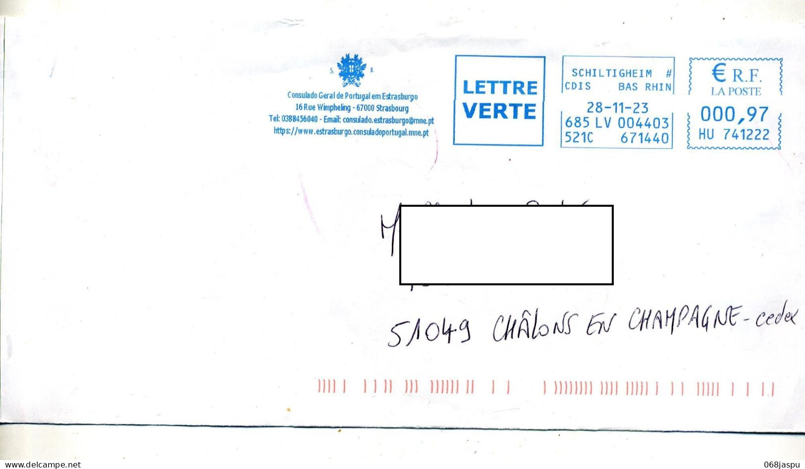 Lettre Flamme Ema Schiltigheim Consulat Du Portugal - Freistempel