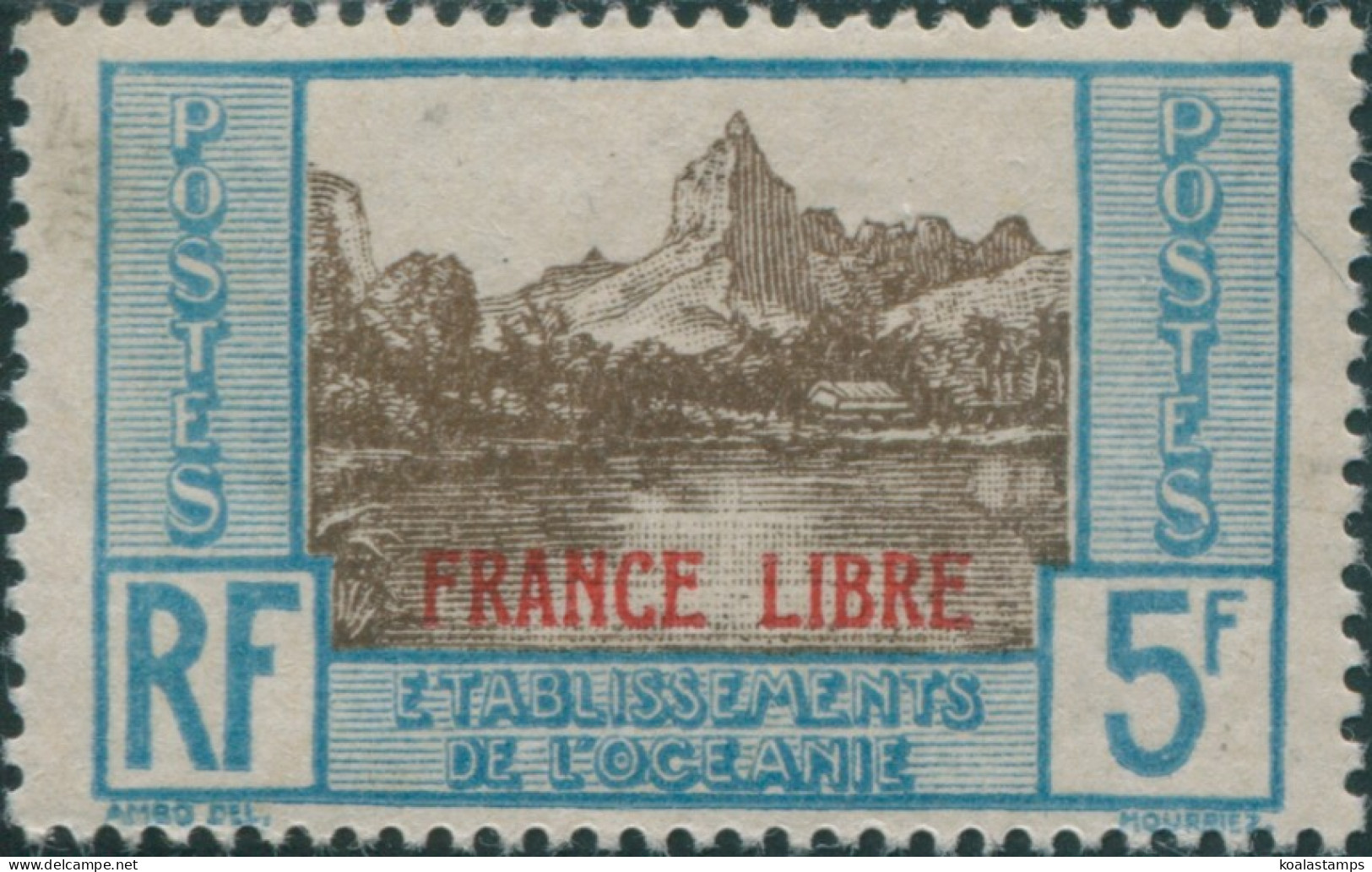 French Oceania 1941 SG137 5f Brown And Blue Papetoia Bay Ovptd FRANCE LIBRE MLH - Sonstige & Ohne Zuordnung