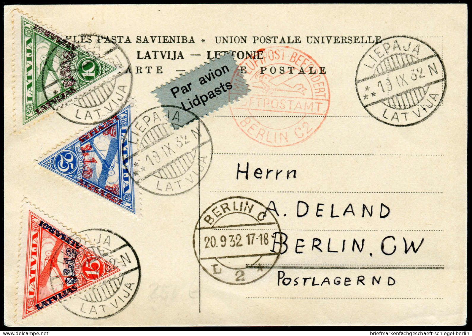 Lettland, 1932, 190-92, Brief - Lettonia