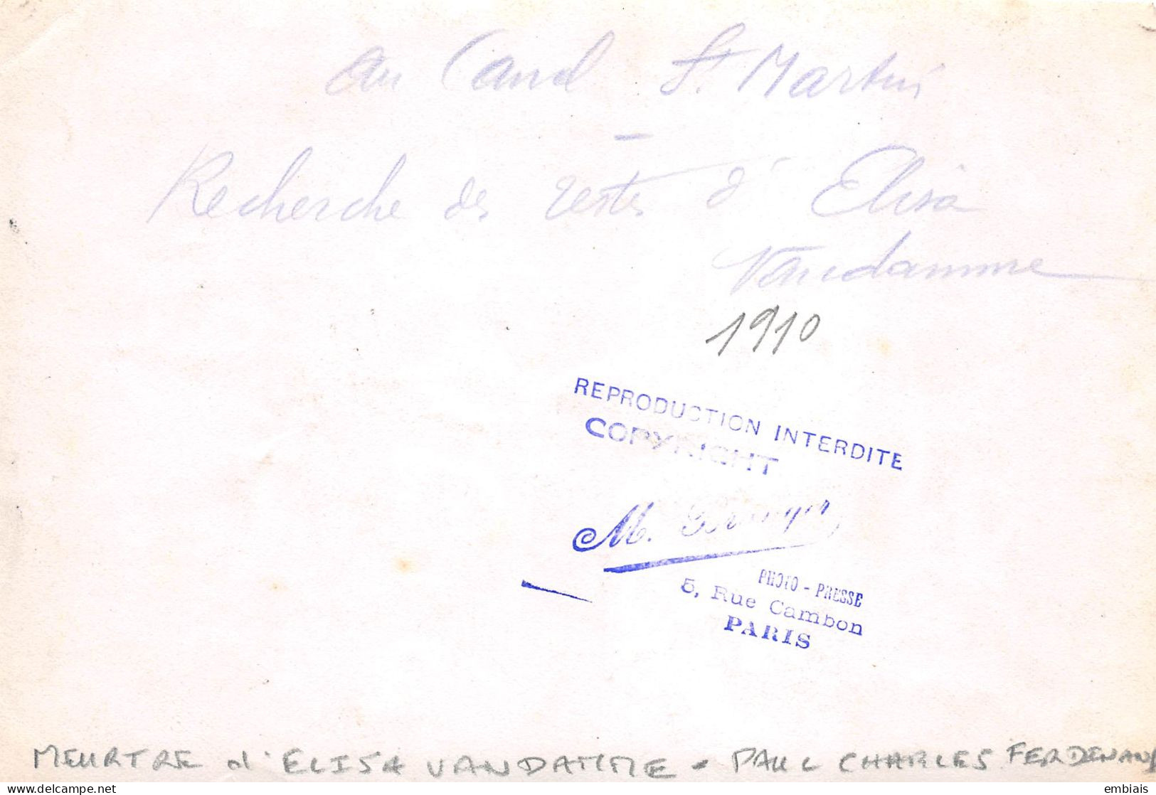 CANAL SAINT MARTIN - Photo Originale SCAPHANDRIER à La Recherche Des Restes De D' Elisa Vandamme (assassinée)1910 - Lieux