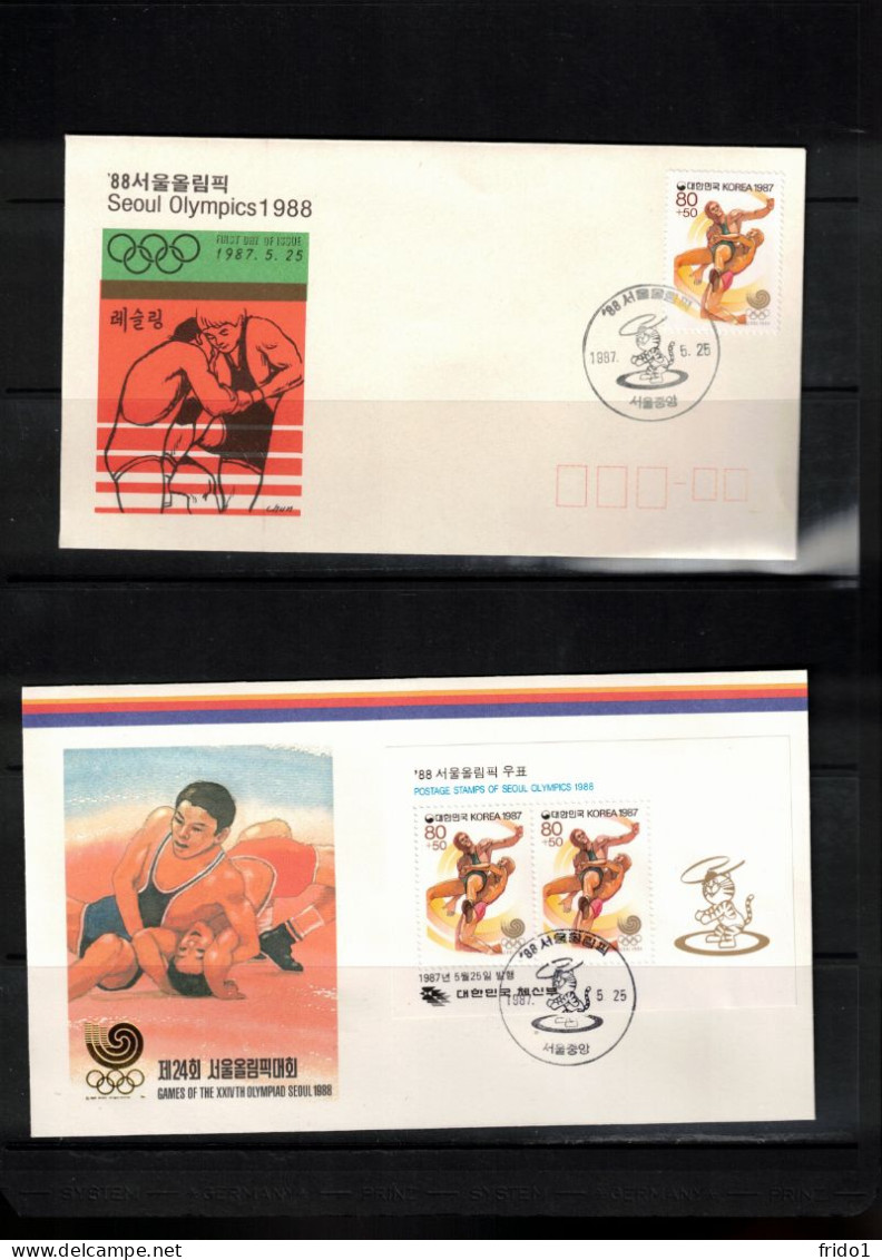 South Korea 1987 Olympic Games Seoul - Wrestling Stamp+ Block FDC - Summer 1988: Seoul