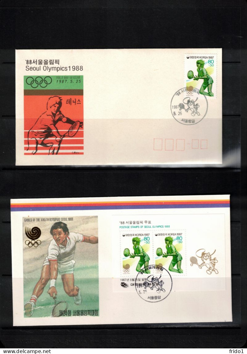 South Korea 1987 Olympic Games Seoul - Tennis Stamp+ Block FDC - Ete 1988: Séoul